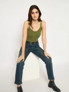 Softened Lining elastic waistband Madame Cotton Blend Stone Wash Straight Fit Tinted Blue Denim Jeans