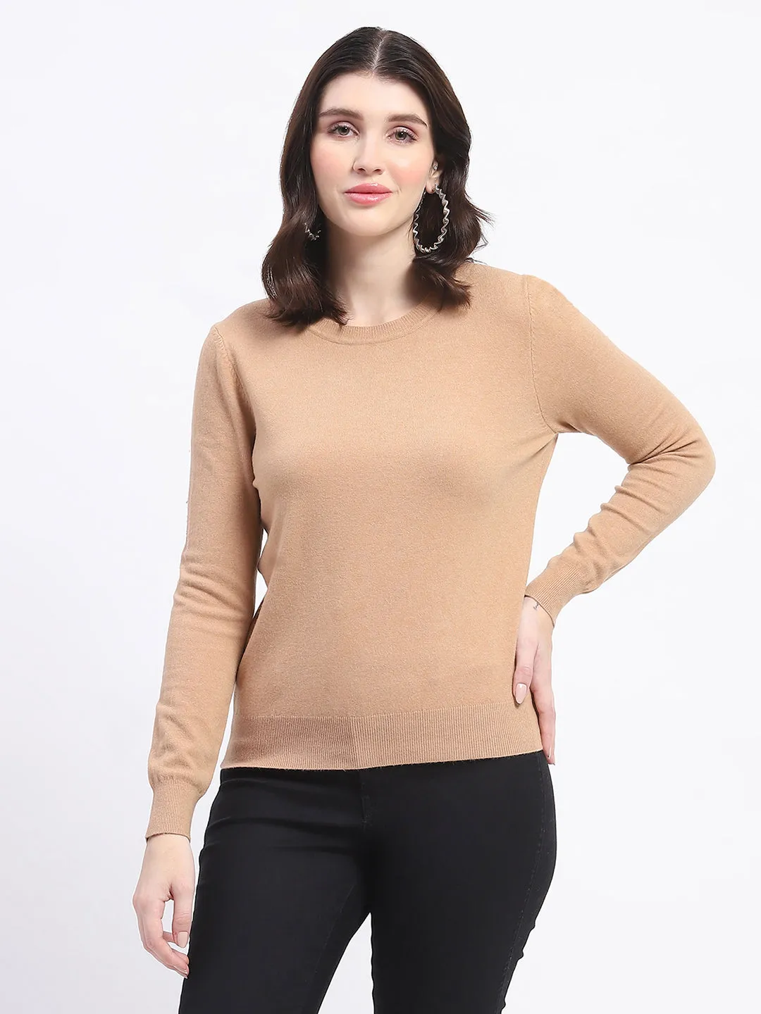 Madame Crew Neck Brown Sweater Cozy Design Wear