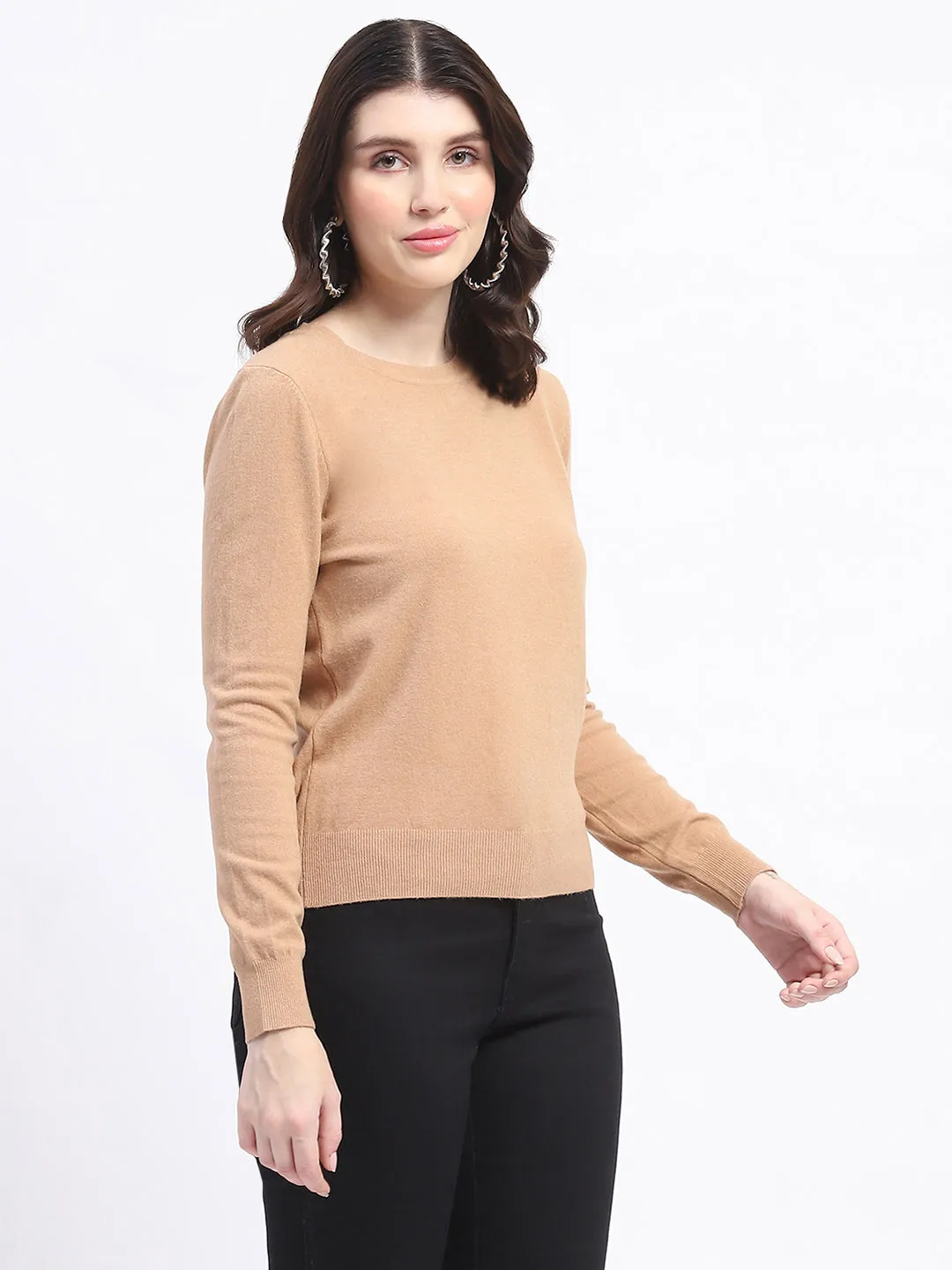 Madame Crew Neck Brown Sweater Comfy Hug Layer Ready