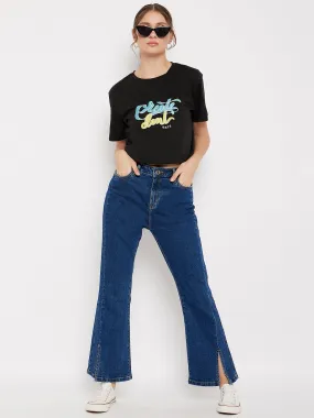 Versatile Layering Tagless Design Madame Crew Neckline Printed T-Shirt