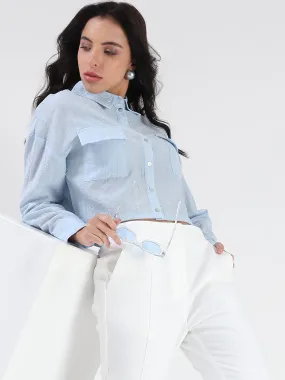 Madame D-Ring Straps Shimmer Detail Ice Blue Shirt Outdoor Adventure High-End Look