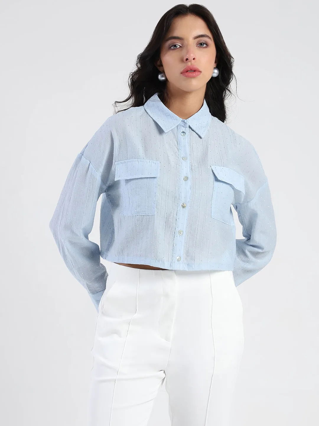 Breathable back panel Madame D-Ring Straps Shimmer Detail Ice Blue Shirt