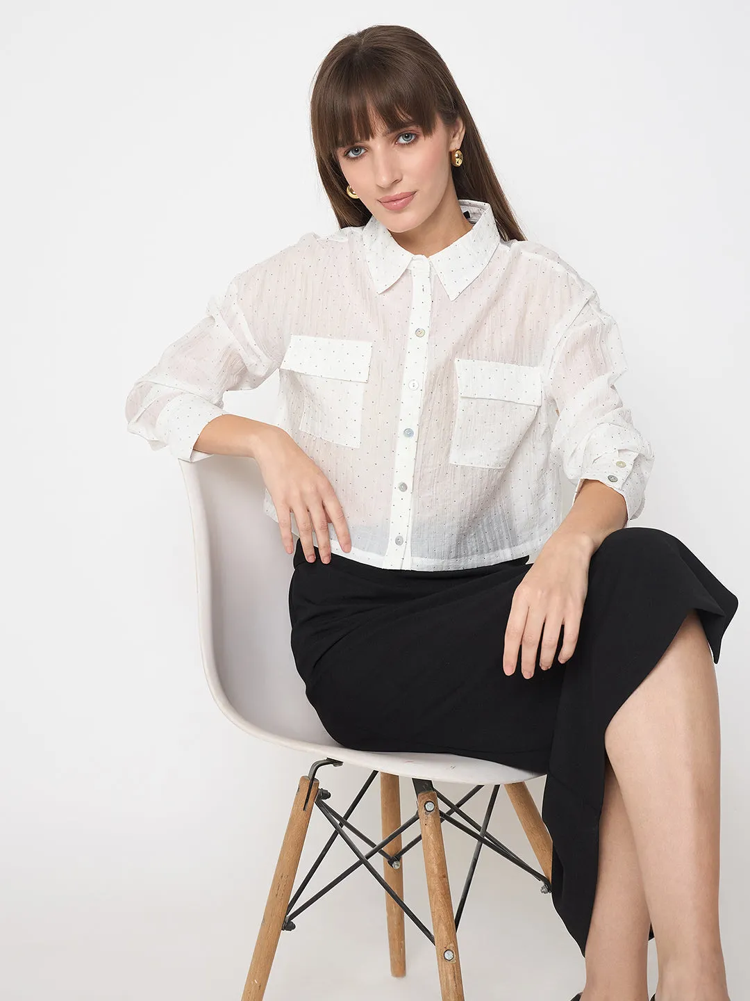 Madame D-Ring Straps Shimmer Detail White Shirt Fitted Shape