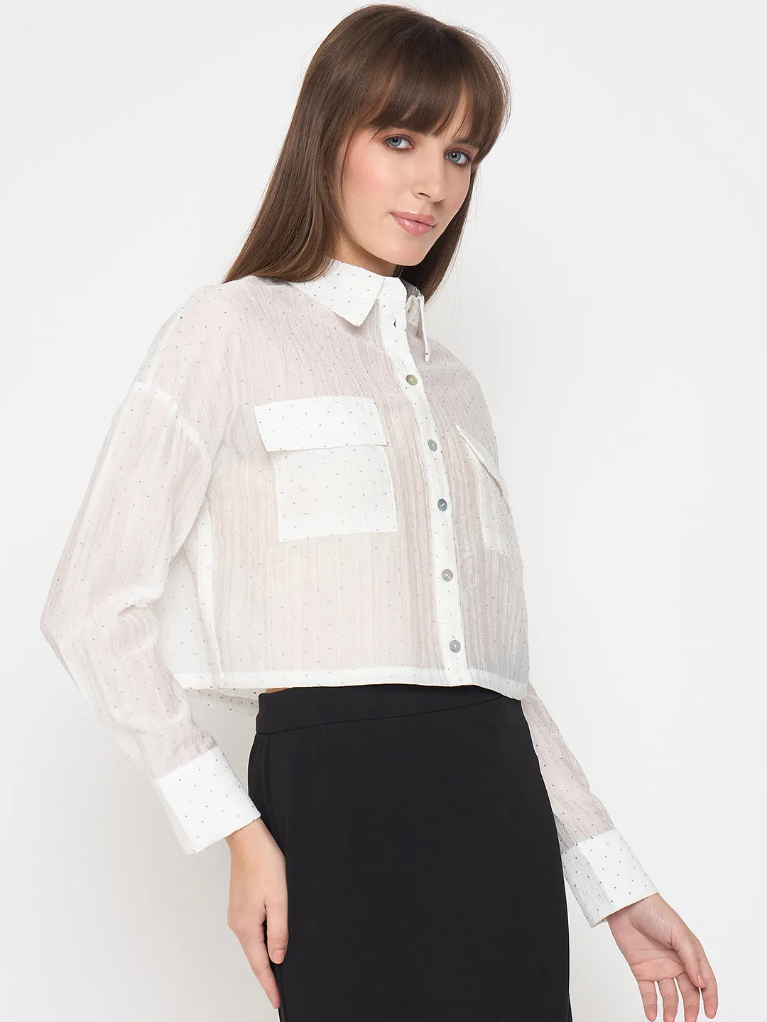 Street Chic Lightweight Wear Madame D-Ring Straps Shimmer Detail White Shirt