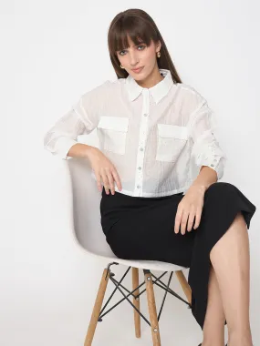 Madame D-Ring Straps Shimmer Detail White Shirt Fitted Shape