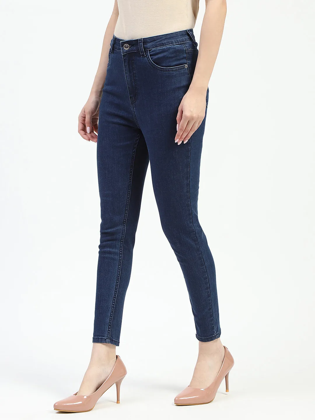 Sandblasted Finish Date Night Daily Wear Madame Dark Blue Skinny Fit Cotton Denim Jeans