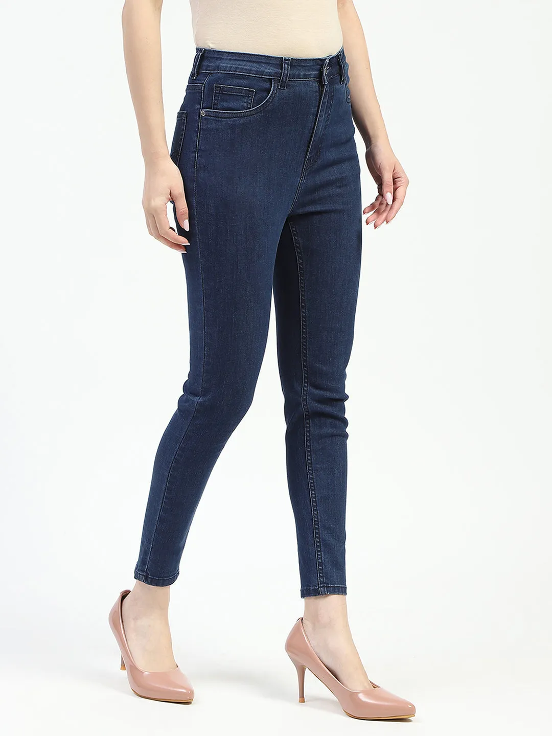 Madame Dark Blue Skinny Fit Cotton Denim Jeans Zero Waste Pattern Design