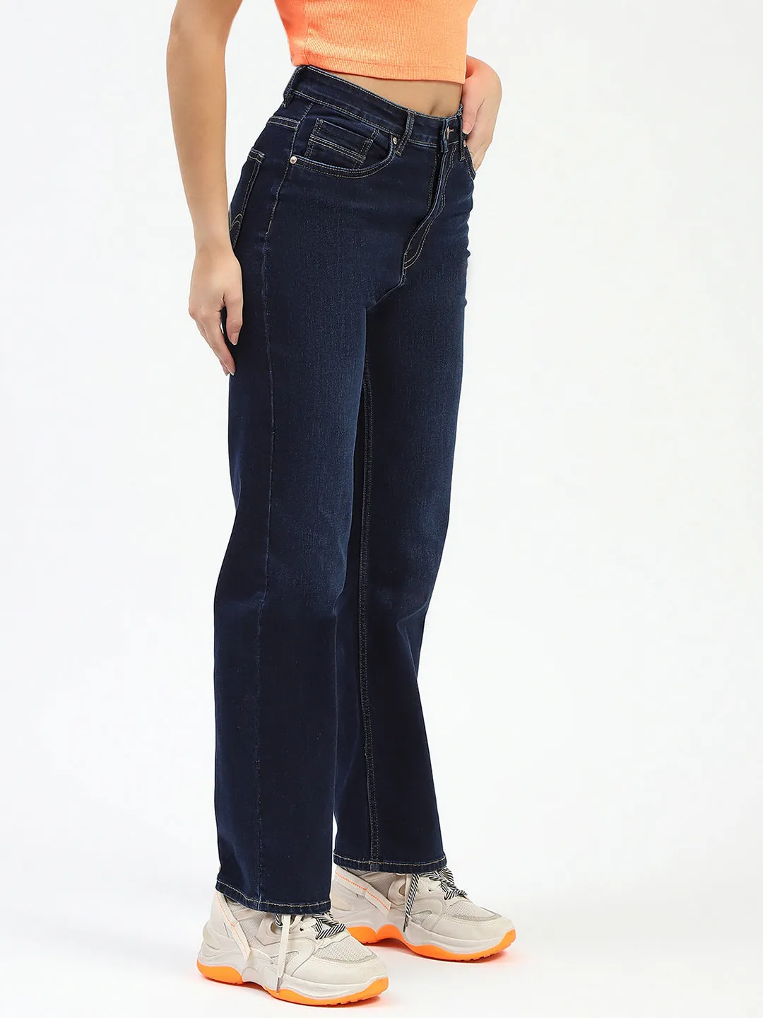 Tailored Appearance Fashion Lover Versatile Madame Dark Blue Straight Fit Denim Jeans