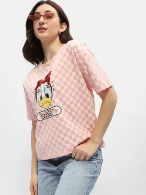 Slim Fit Cut Madame Disney Donald Duck Pink Cotton T-Shirt