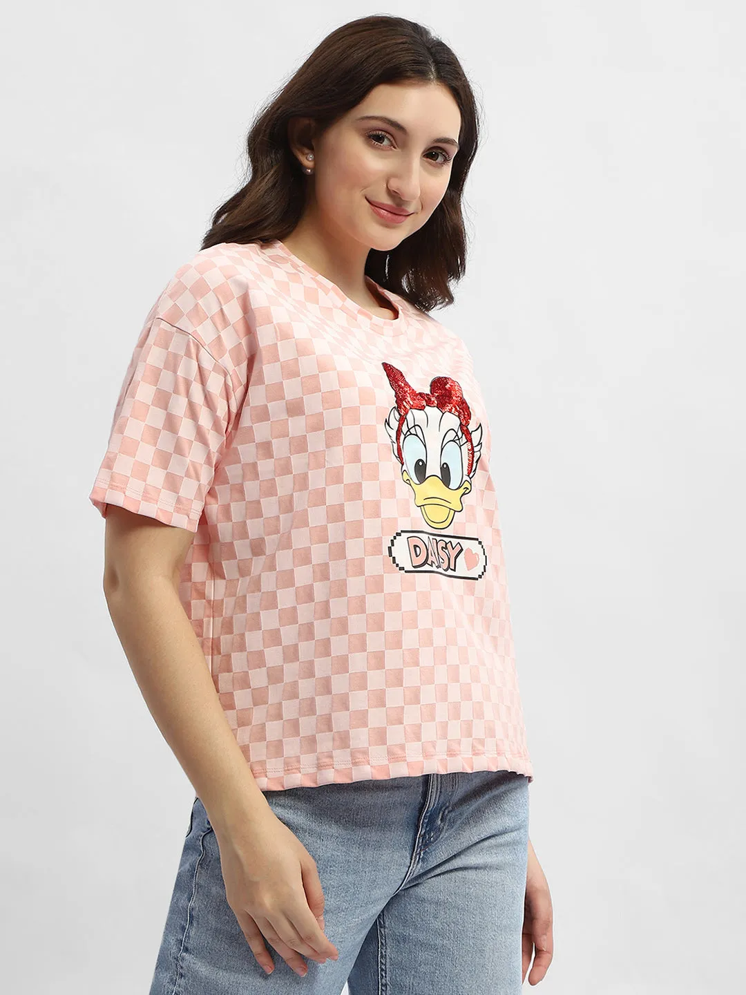 Madame Disney Donald Duck Pink Cotton T-Shirt Silk combination