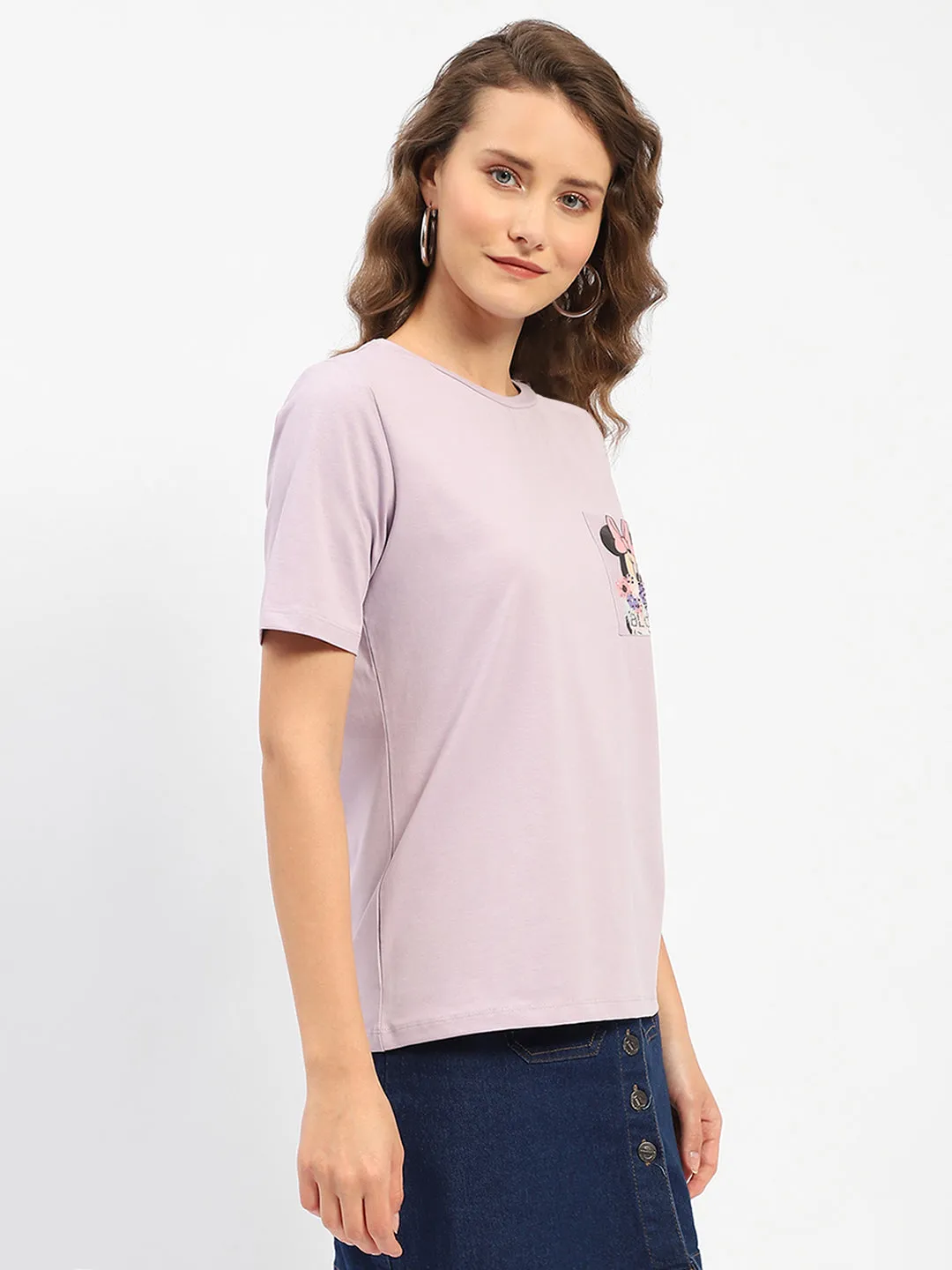 Madame Disney Mickey Mouse Printed Regular Mauve T-Shirt Fashion Ready Relaxed Layers