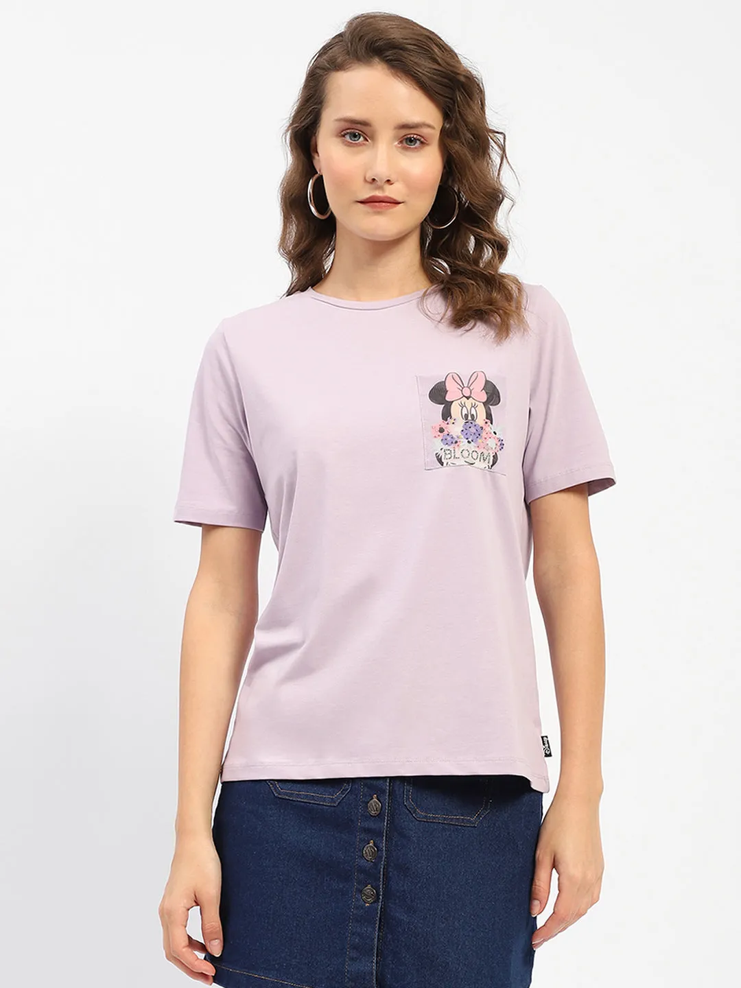 print design Madame Disney Mickey Mouse Printed Regular Mauve T-Shirt