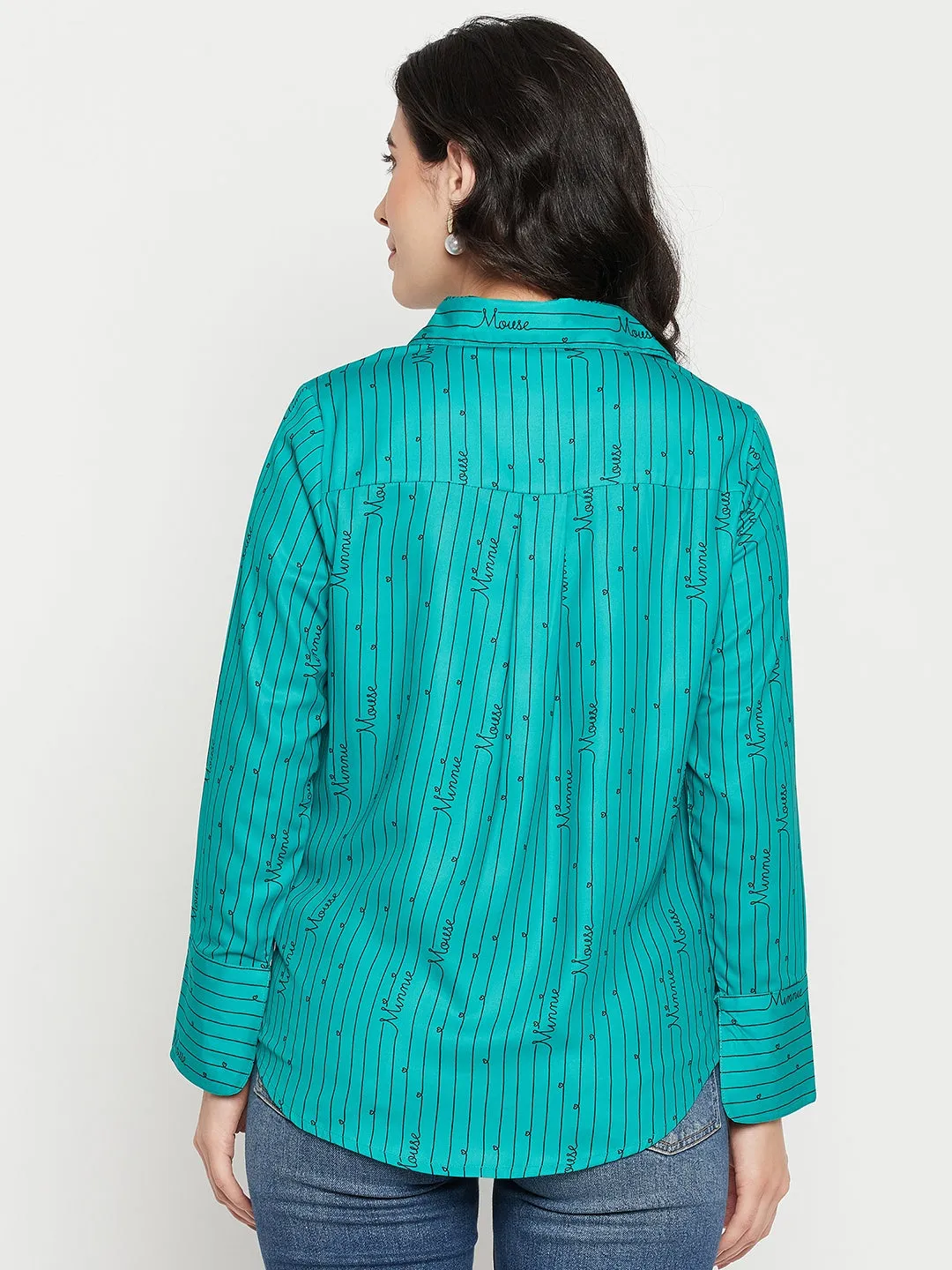 Madame Disney Printed Green Shirt Durable Button Closures