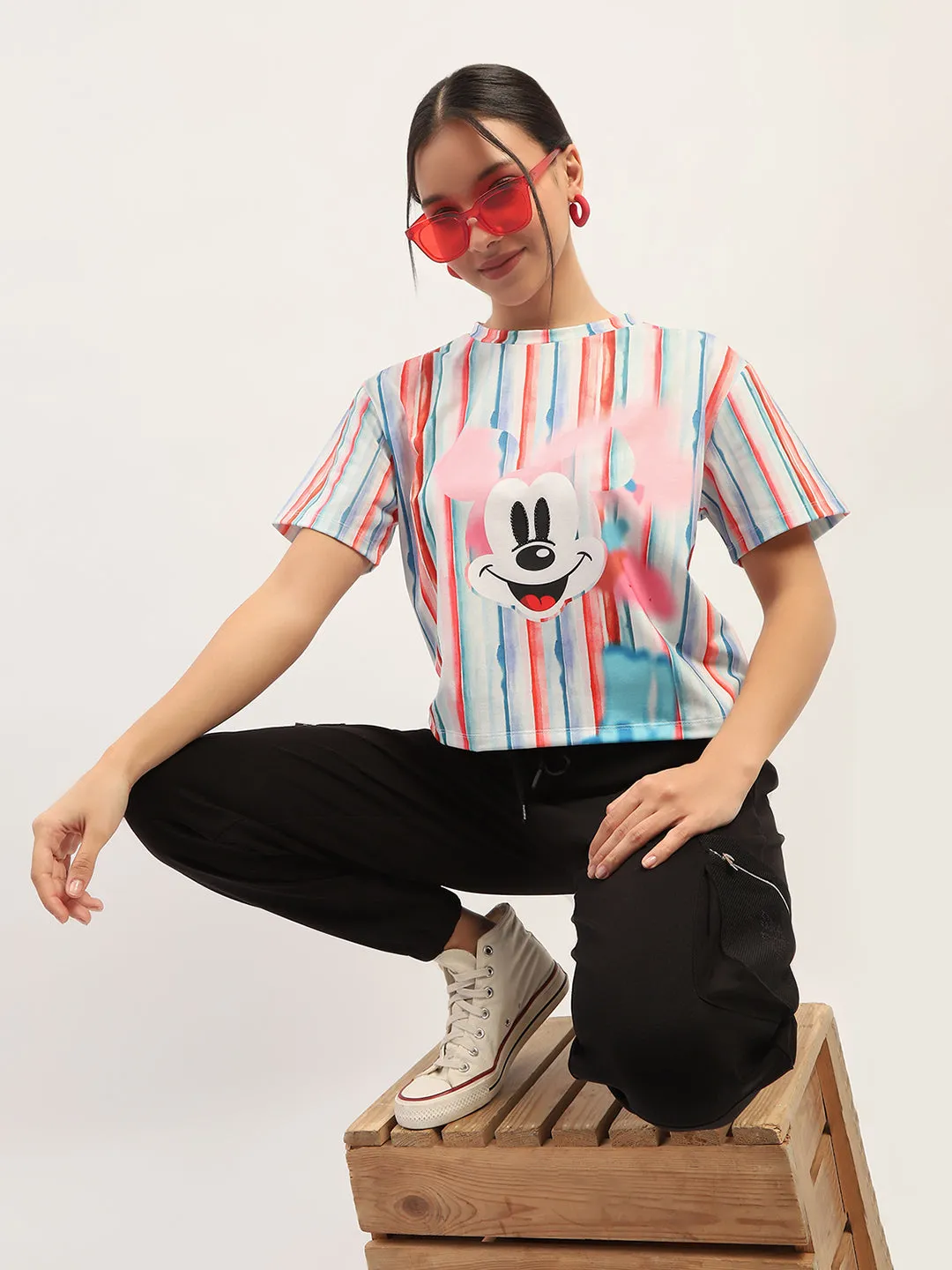 Madame Disney Printed White T-Shirt Garment Dyed