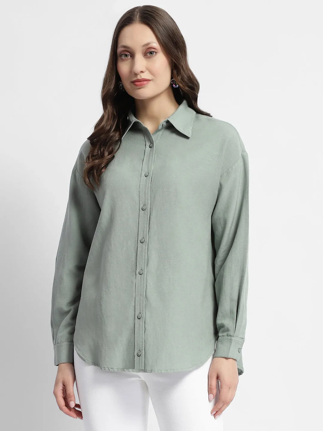 Madame Dusty Green Regular Full Sleeve Shirt Student Essential