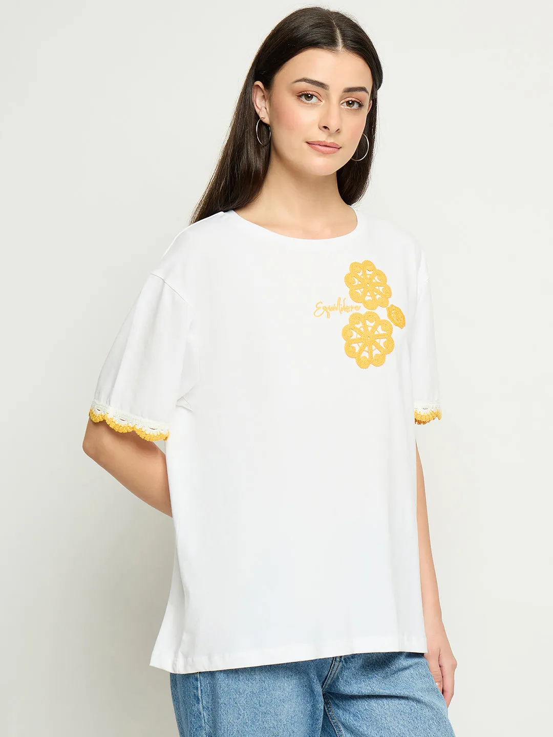 Madame Embroidered White Cotton T-Shirt Light Comfort Style