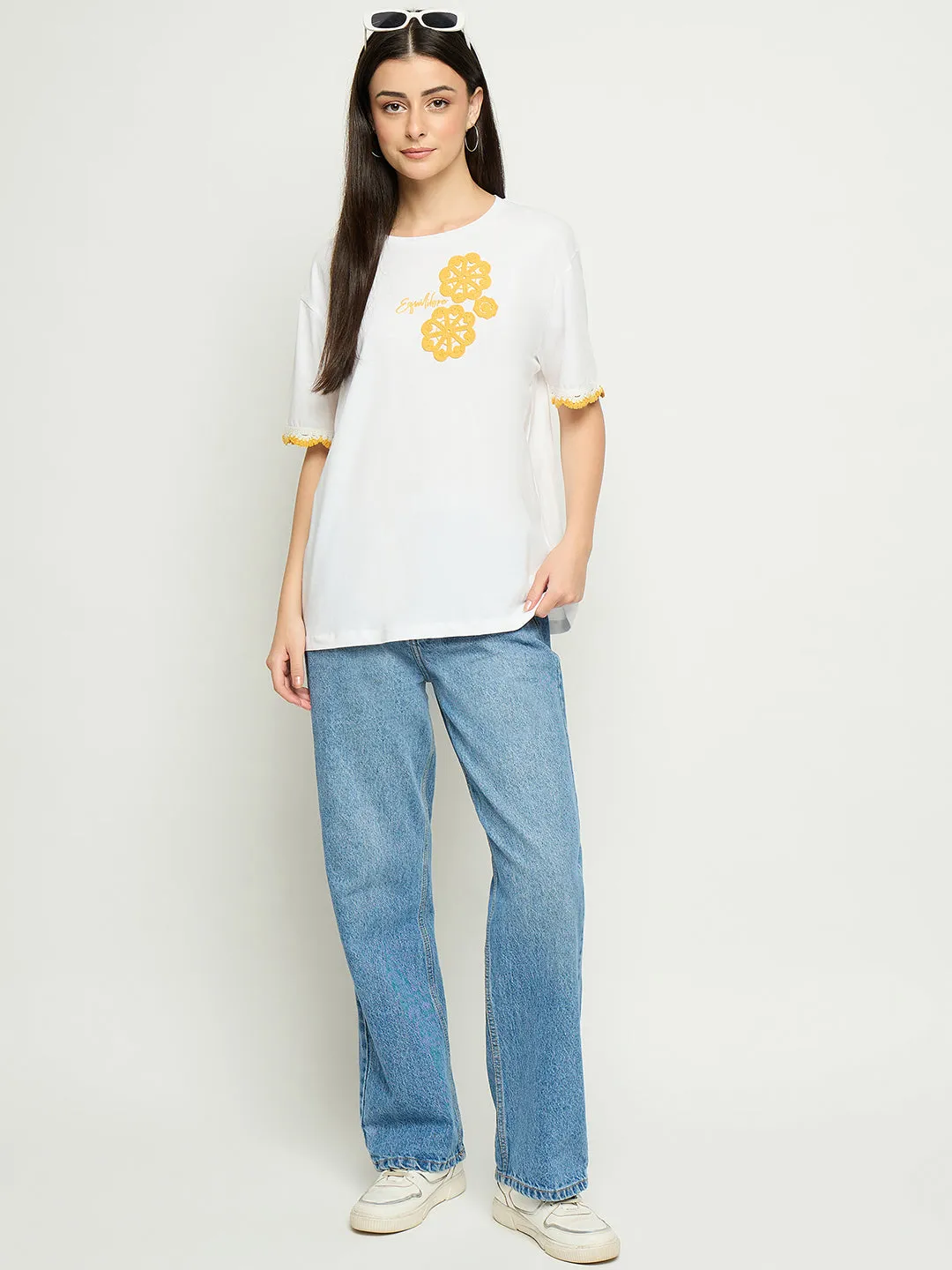 Madame Embroidered White Cotton T-Shirt Quality Comfort