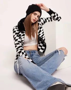 Madame Faux Fur Collar And Cuffs Geometric Print Off-White Sweater All-Season Comfort Recycled Material Blend