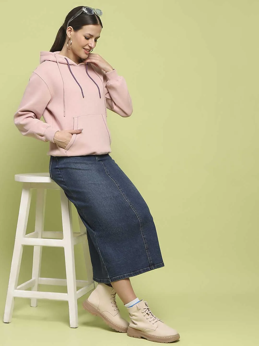 Madame Fleece Double Drawstring Hooded Dusty Pink Sweatshirt Chill Wearable Half sleeve