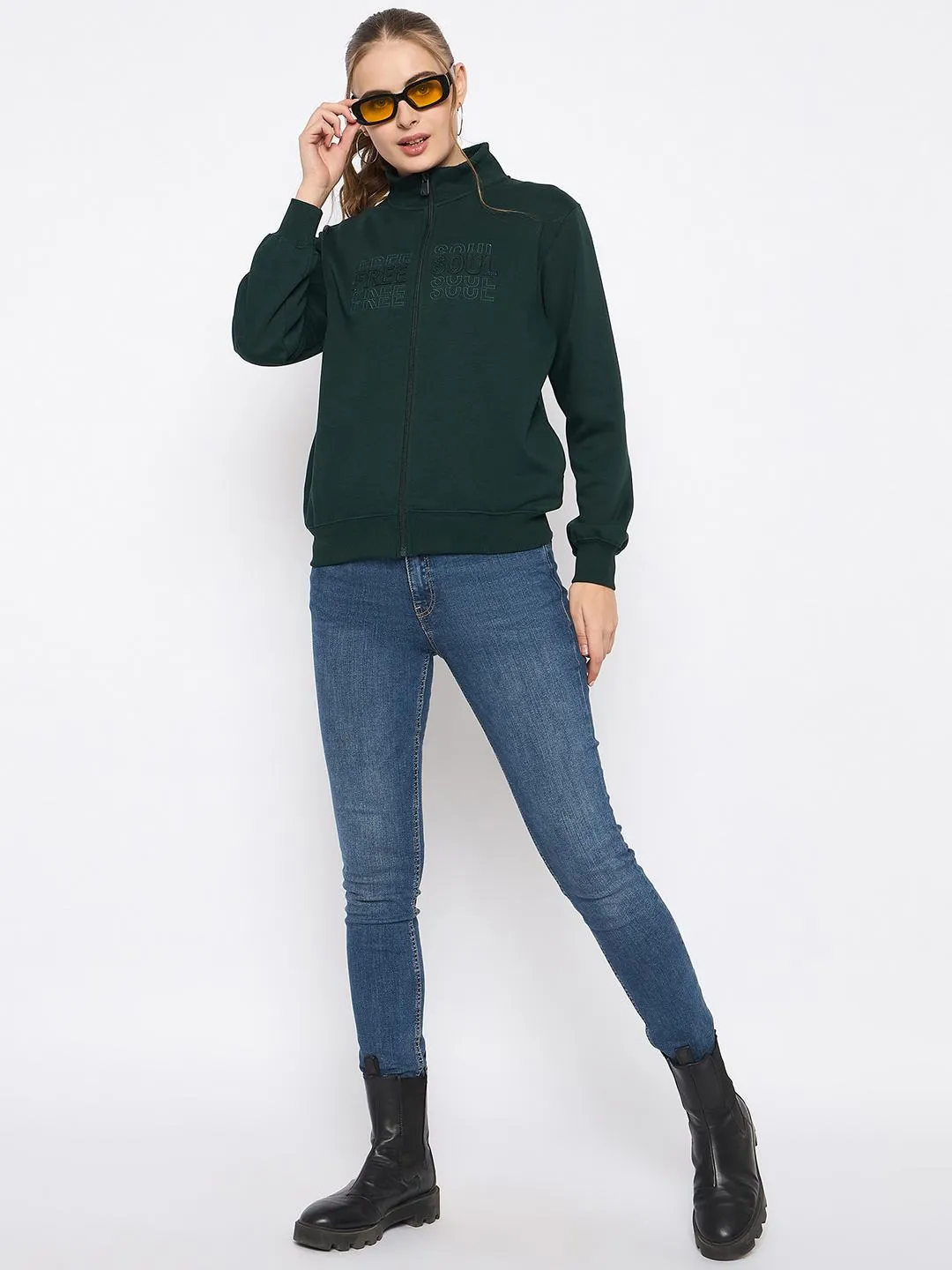 Madame Fleece Embroidery Detailed Turtleneck Bottle Green Sweatshirt Transitional Piece product development