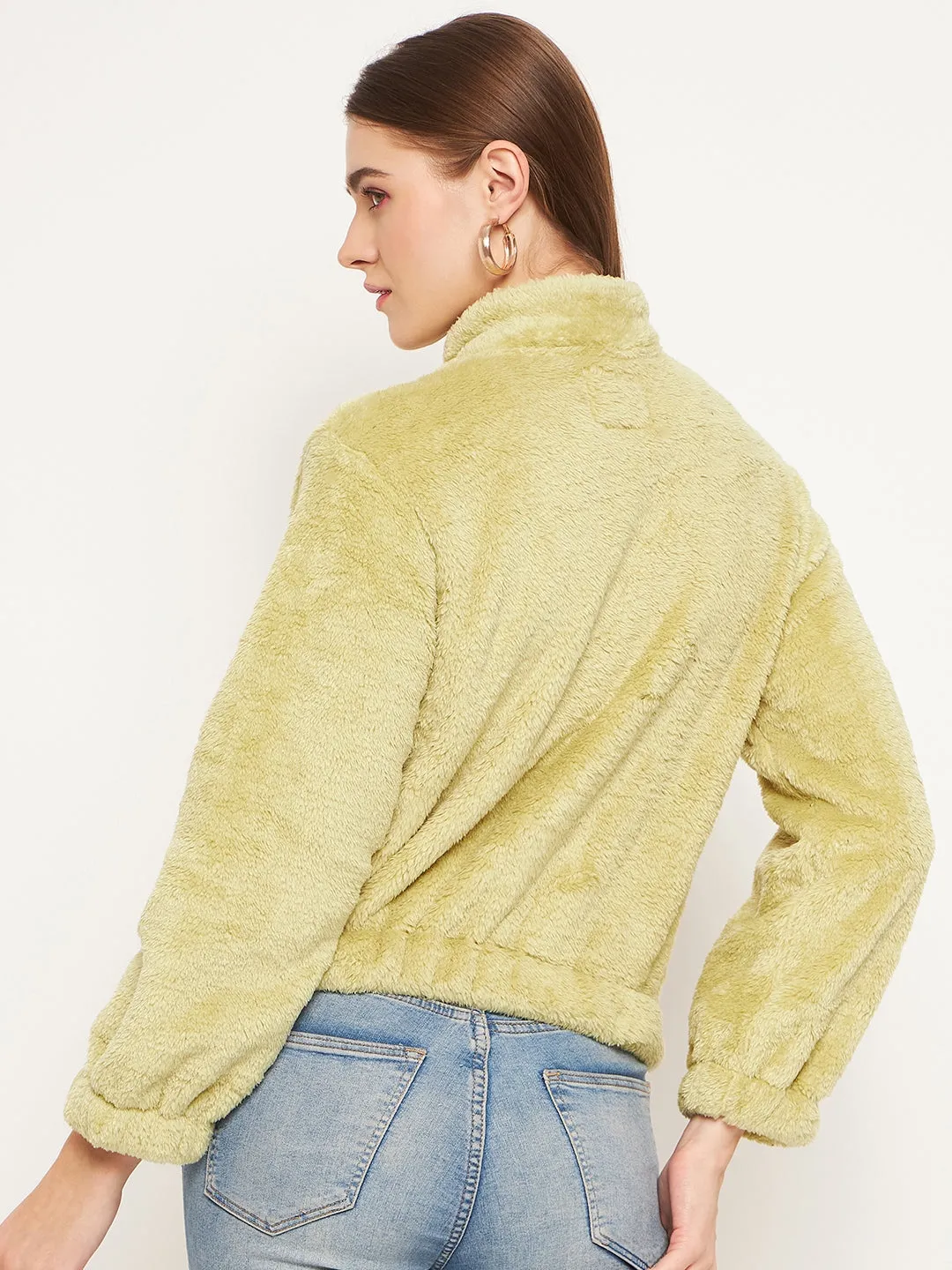 Fresh Sporty product low end affordability Madame Fleece Mock Neck Apple Green Sweatshirt