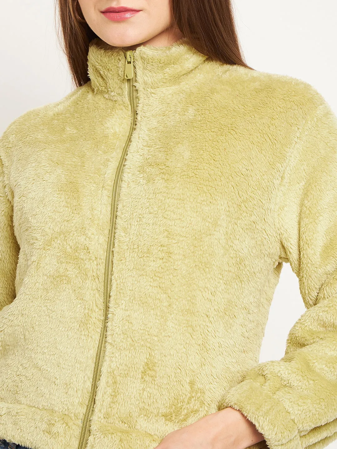 Madame Fleece Mock Neck Apple Green Sweatshirt Cozy Texture Corduroy