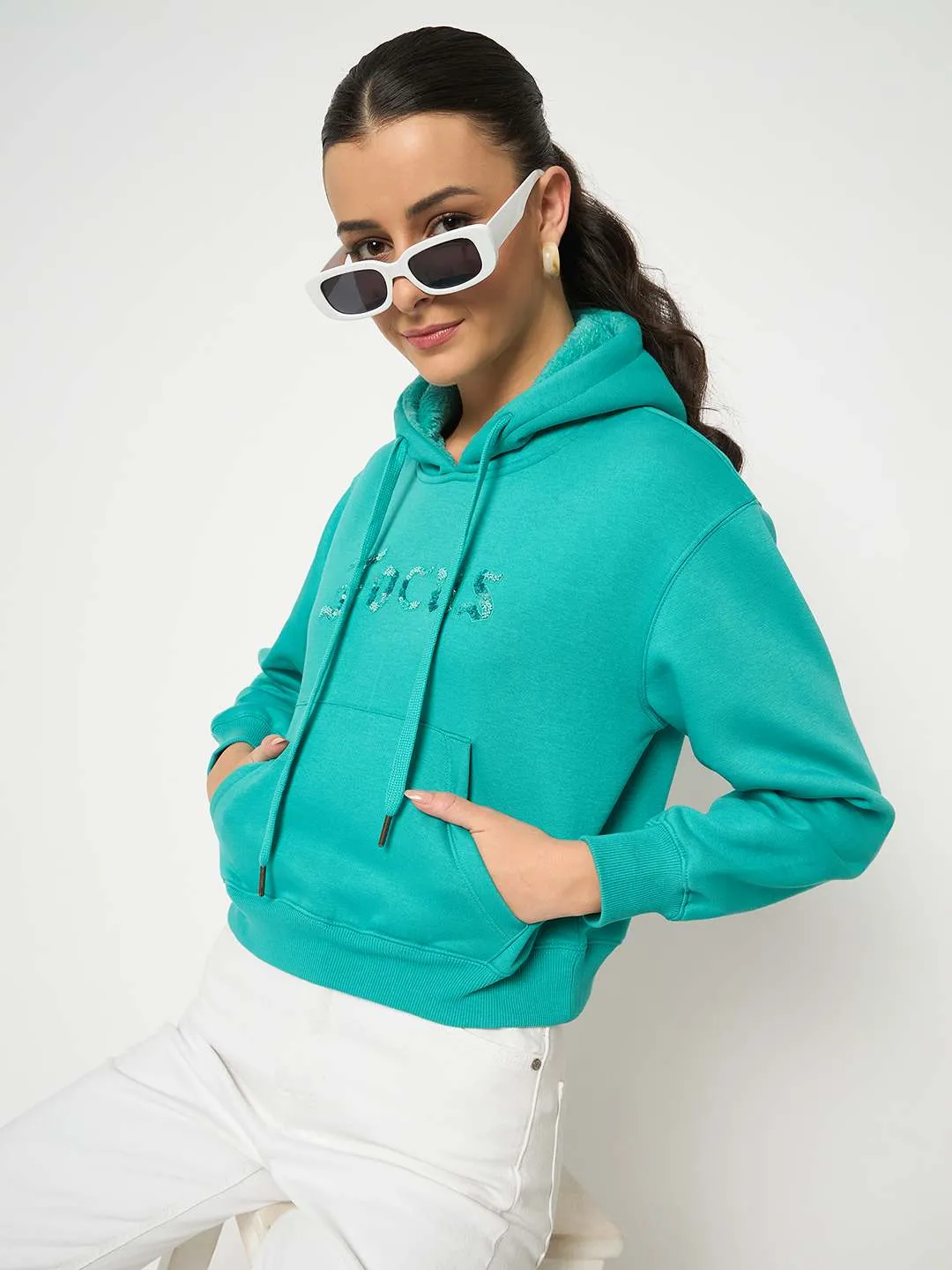 Madame Fleece Placement Printed Handwork Detailed Turquoise Sweatshirt product nautical charm