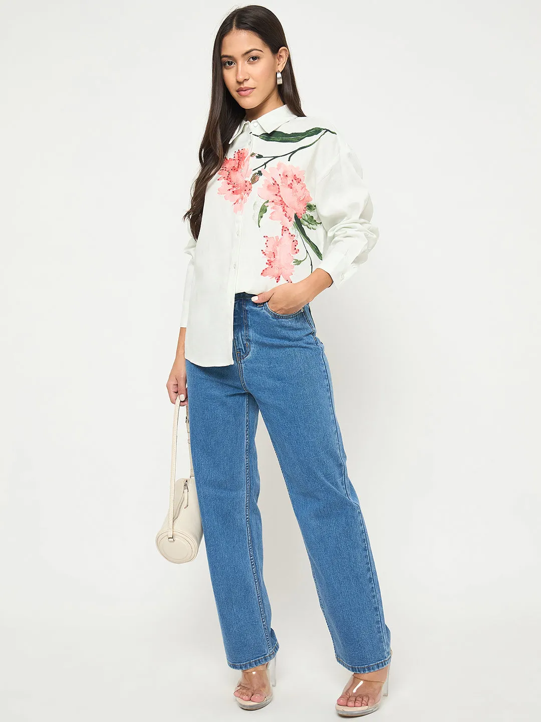 Tailored Cut Mountain Escape Madame Floral Print Light Green Viscose Blend Shirt