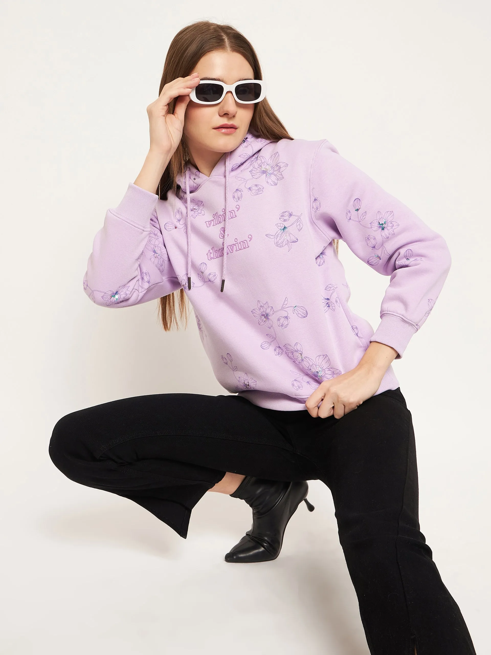 Madame Floral Printed Lilac Sweatshirt product office appropriate professionalism Cozy Fleece