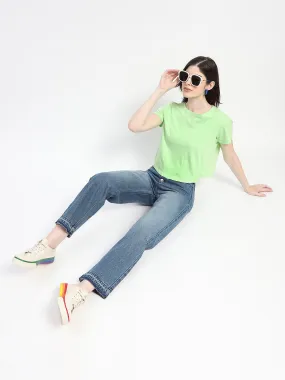 Madame Four Buttoned Stone Wash High Waisted Blue Denim All Fit Style