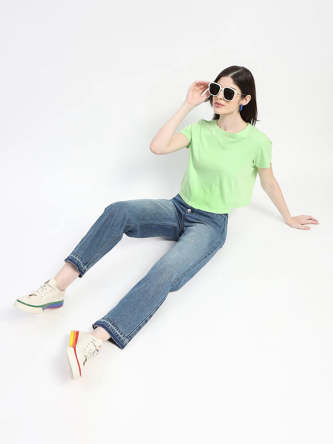 Madame Four Buttoned Stone Wash High Waisted Blue Denim All Fit Style