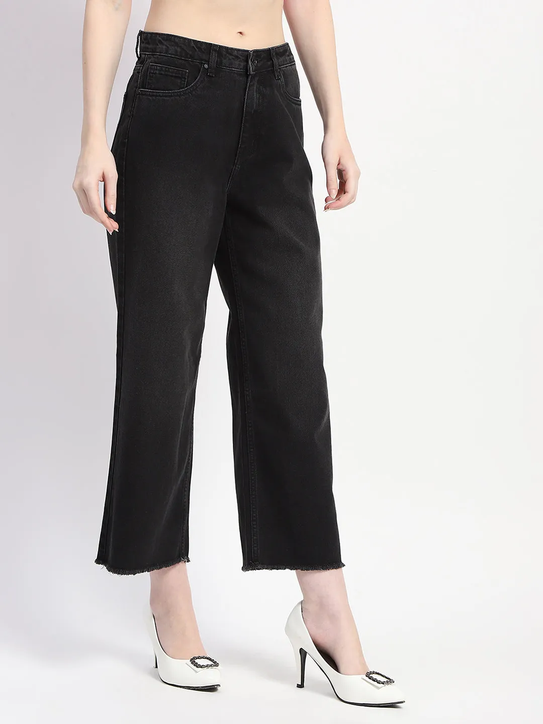 Minimalist Comfort Madame Frayed Hem Black Flared Denim