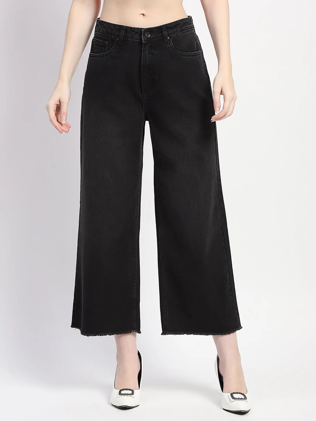 Madame Frayed Hem Black Flared Denim City Walk Bold Look