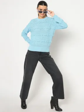 Madame Fringe Textured Brown Cotton Sweater Relaxed fit wear