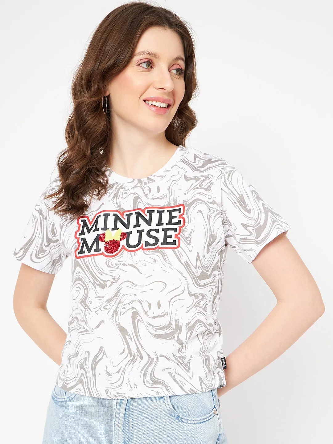 Madame Front and Back Disney Printed Cotton White T-Shirt Fresh Vibes Effortless Style