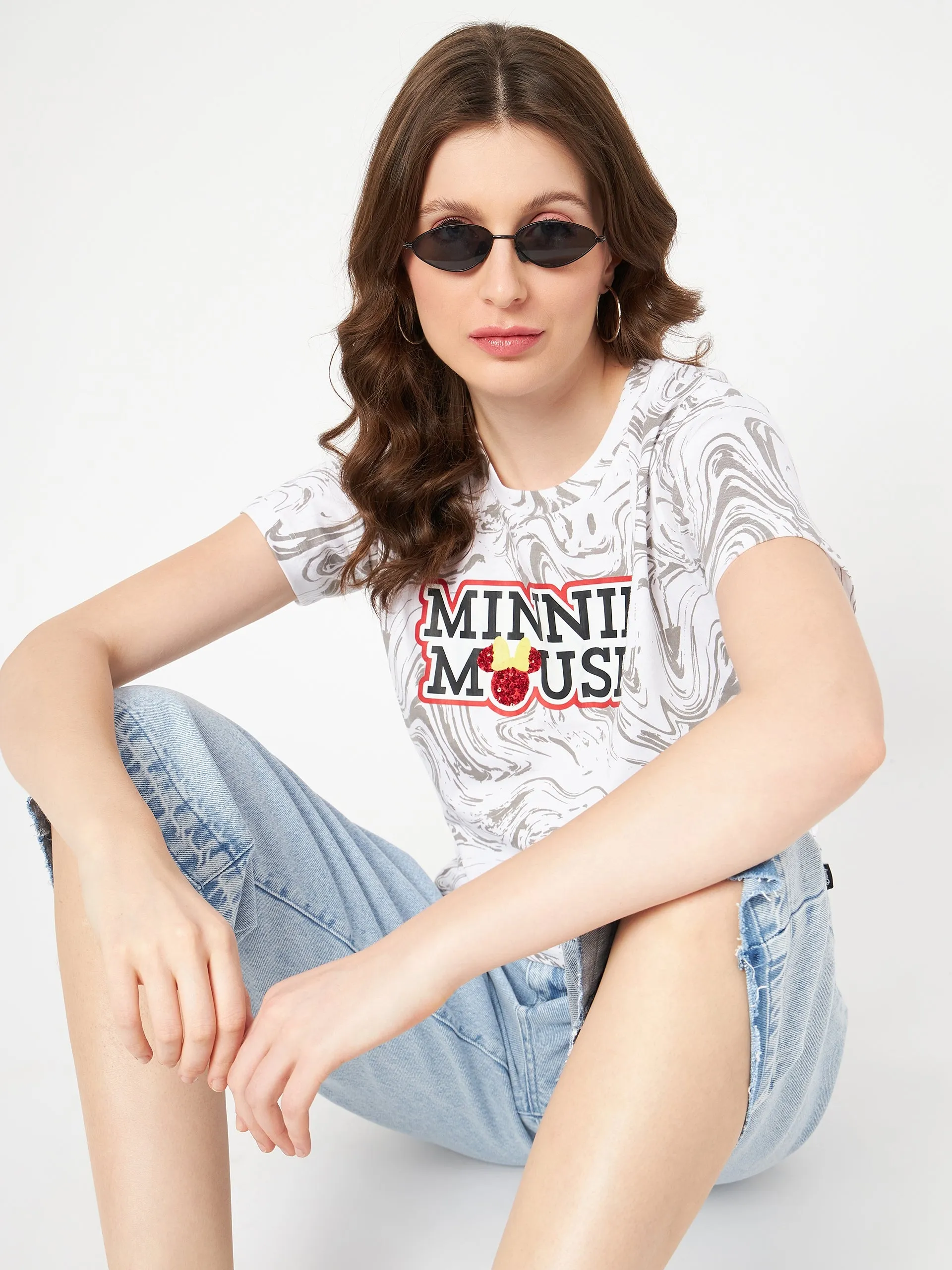 Business Meeting Madame Front and Back Disney Printed Cotton White T-Shirt