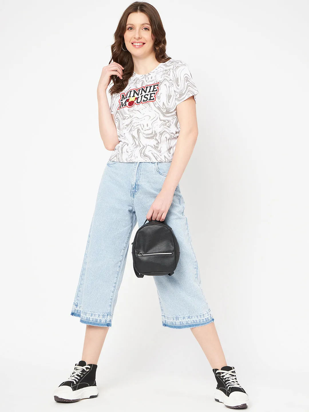 Madame Front and Back Disney Printed Cotton White T-Shirt Double Stitched Seams petite size