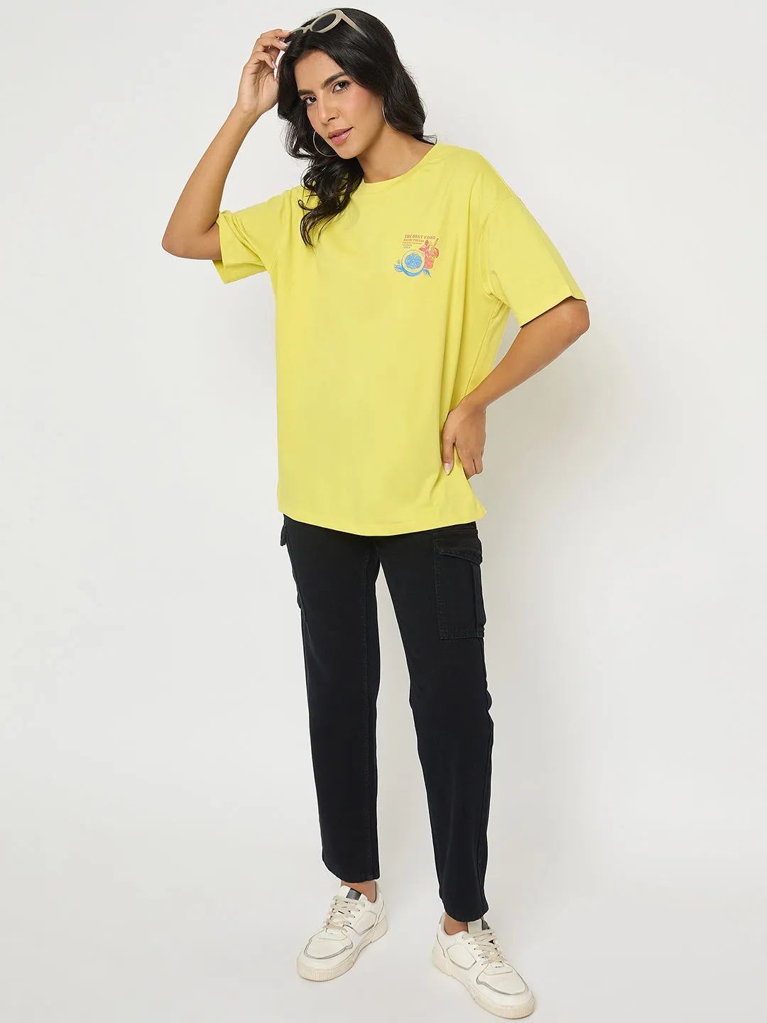 Beach relaxation Madame Front and Back Graphic Print Yellow T-Shirt