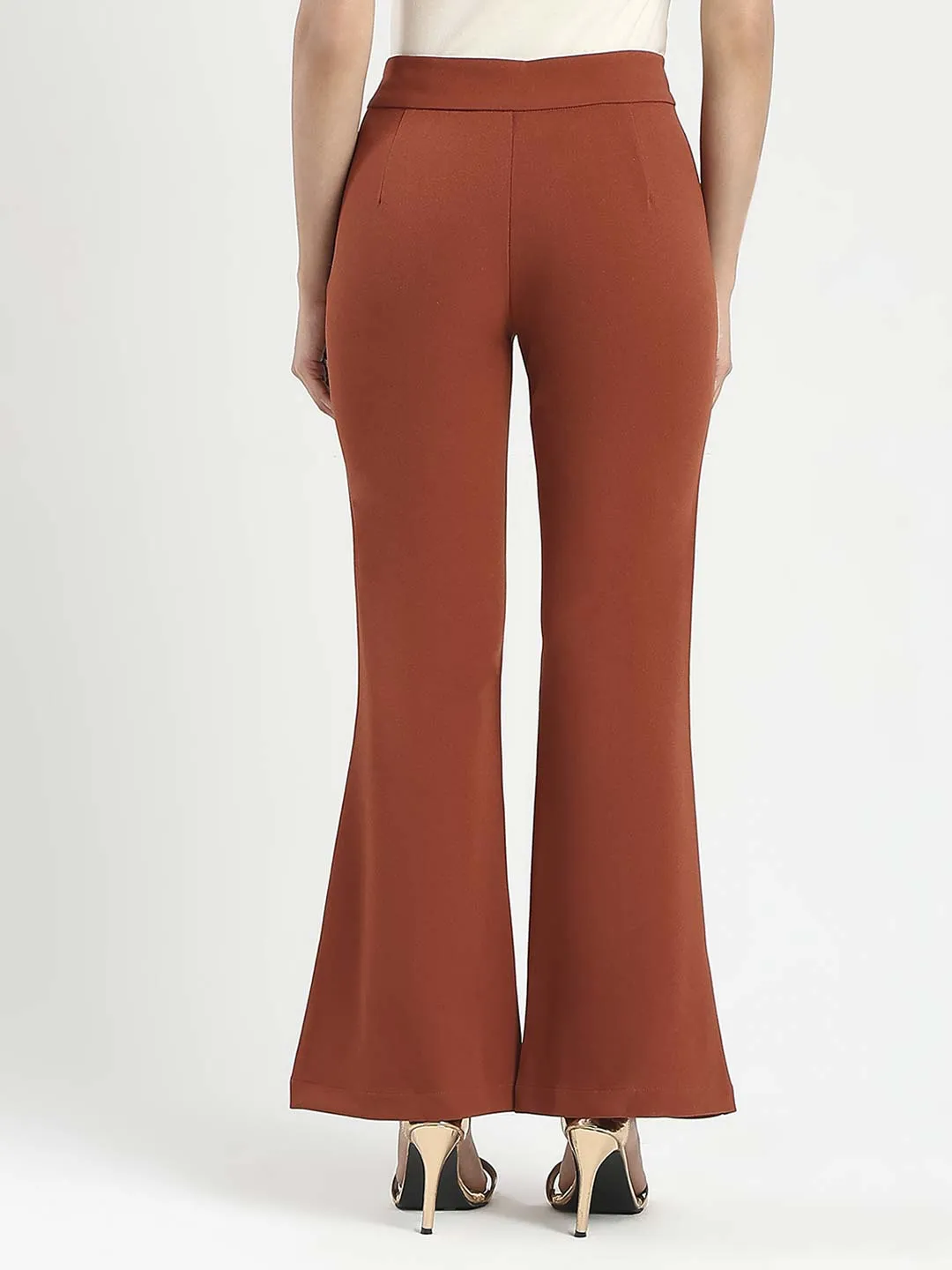 Madame Front Seam Detail Rust Red Wide Leg Trousers Secure Cuff Design Comfortable Look