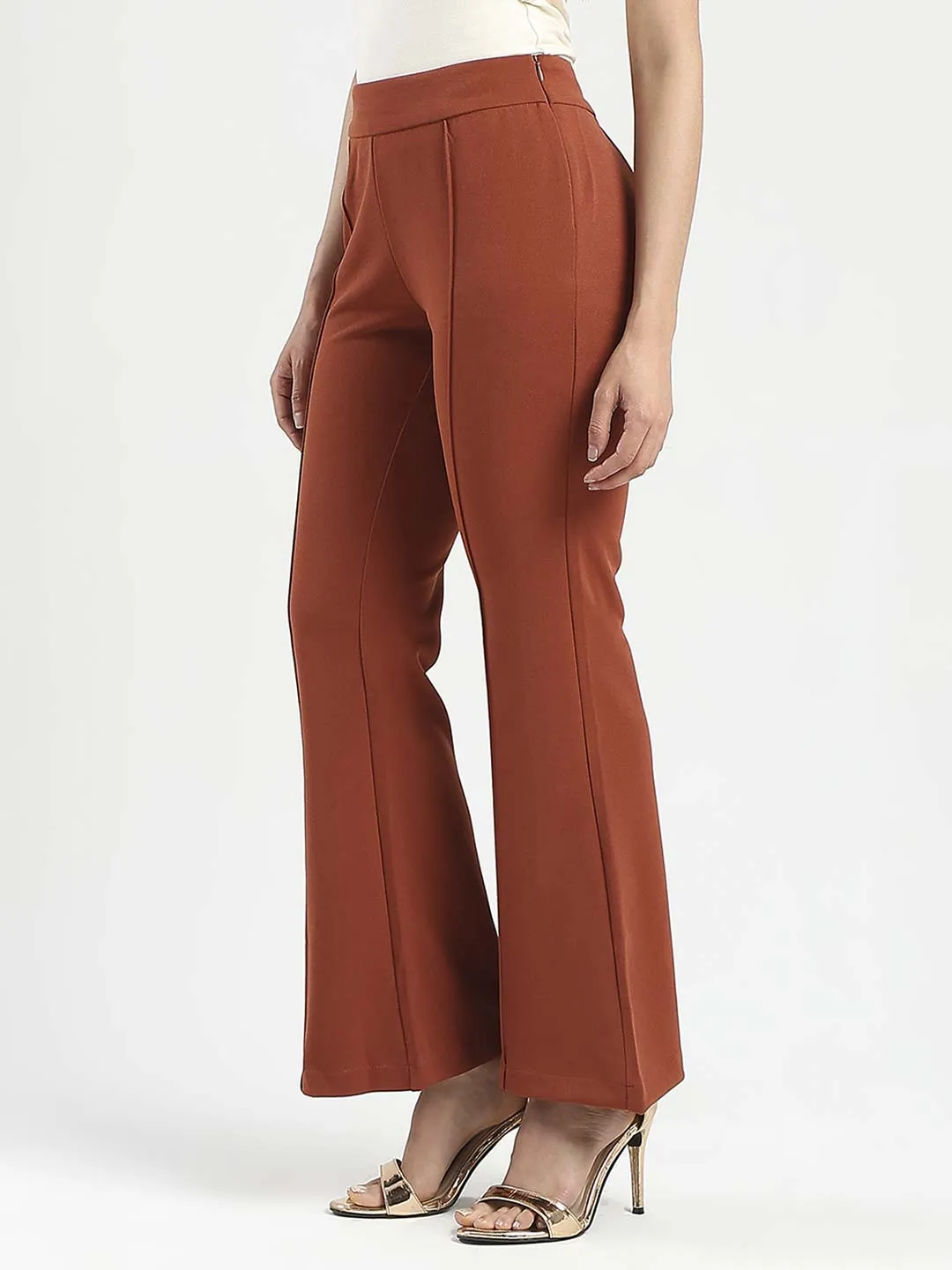 Madame Front Seam Detail Rust Red Wide Leg Trousers Flexible Material