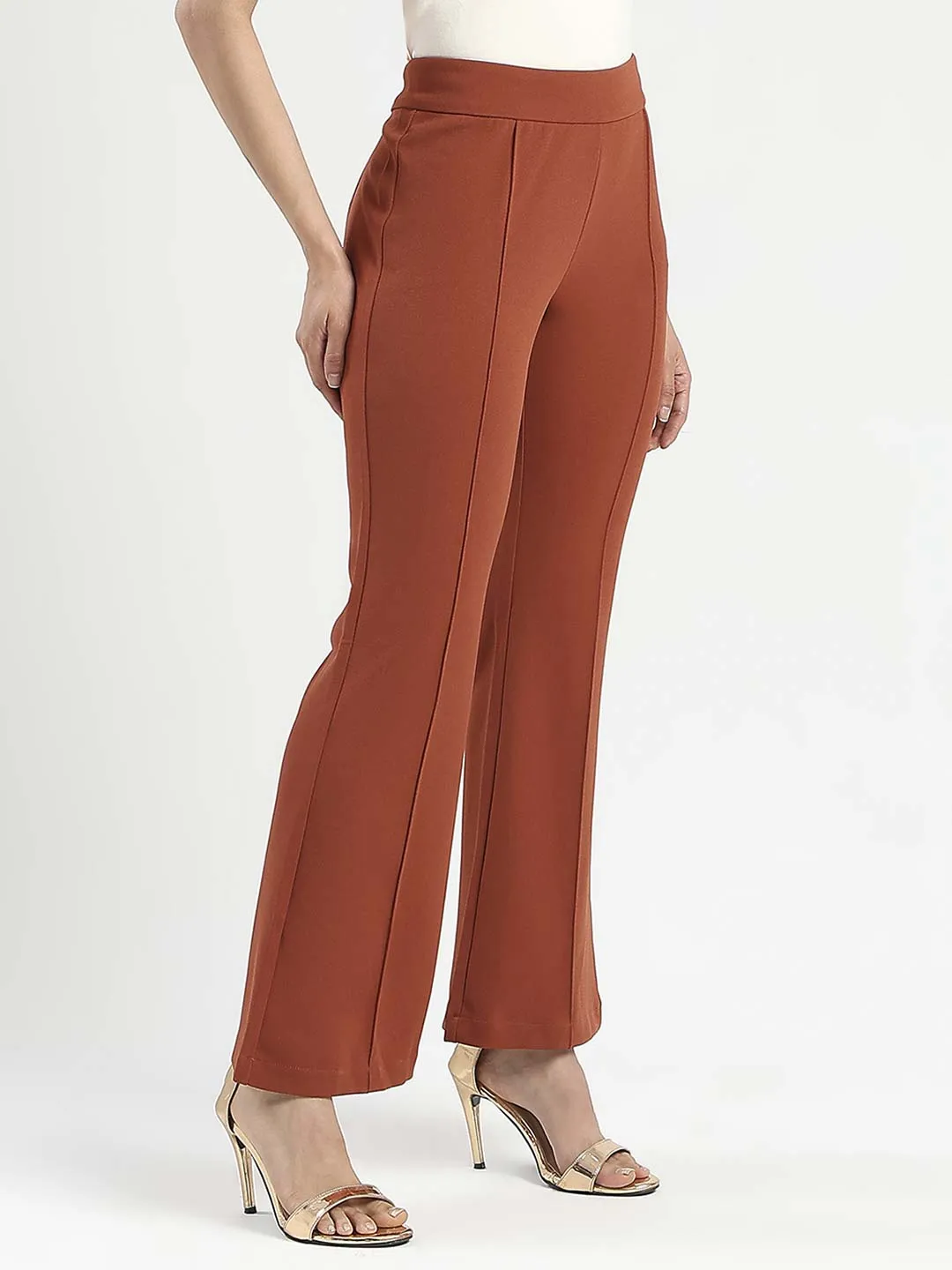 Madame Front Seam Detail Rust Red Wide Leg Trousers Ripstop Fabric Technology Soft Wear