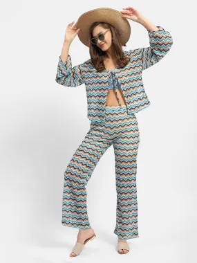 Madame Geometric Print Blue Trouser Chic Appeal Sporty Stretch Fit