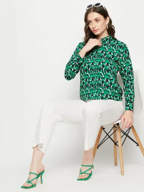 Madame Geometric Print Full Sleeves Green Shirt Perfect Look