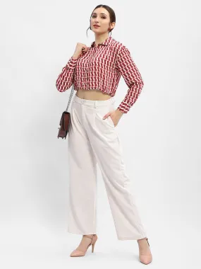 Madame Geometric Print Maroon Crop Shirt Eco-Friendly Fabric Vibrant Hue