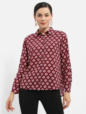 Madame Geometric Print Maroon Regular Shirt Weekend Style All-Weather Wear