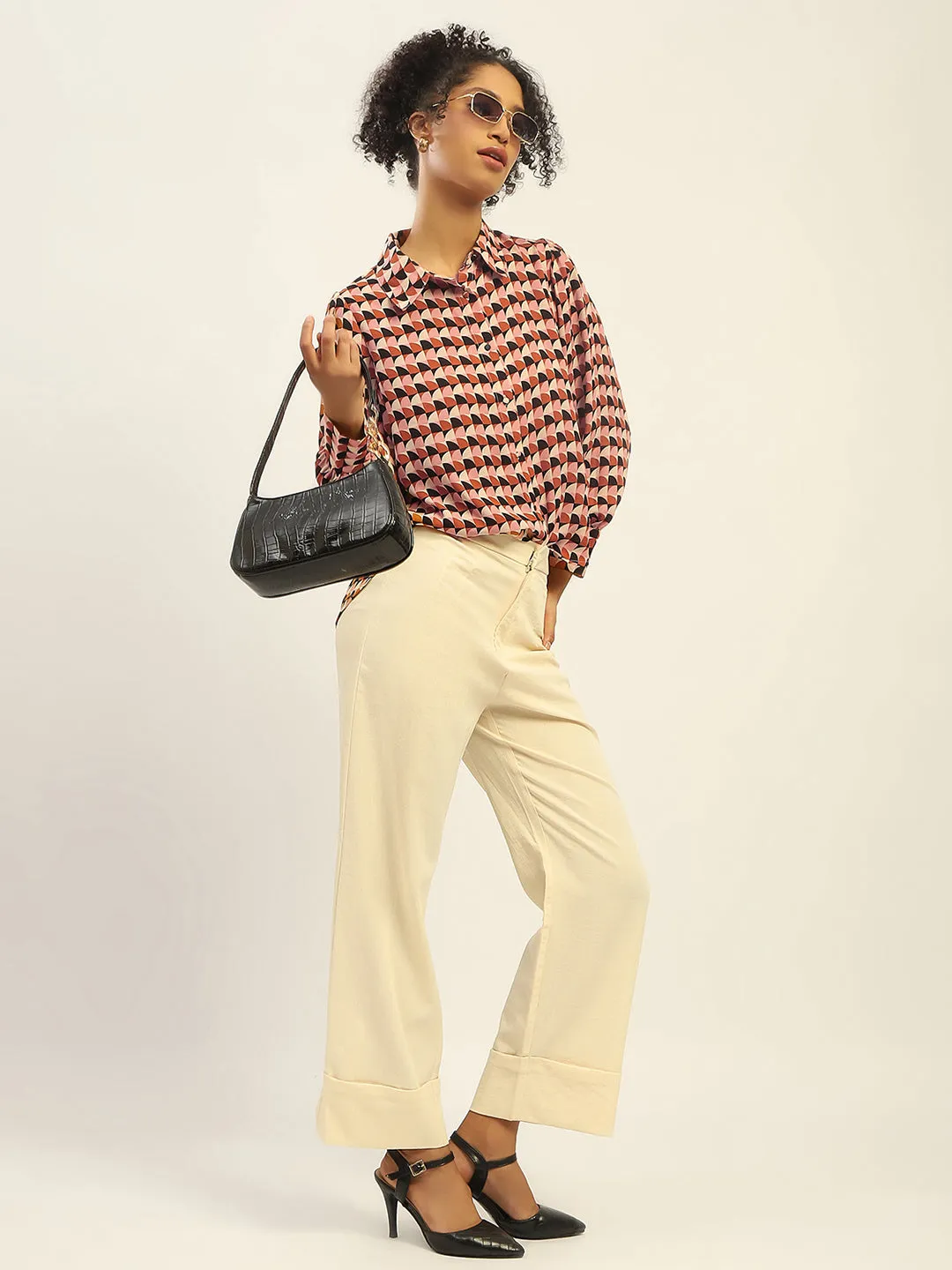 Madame Geometric Printed Rust And Brown Shirt Casual Vibe Odor Resistant