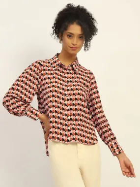 Madame Geometric Printed Rust And Brown Shirt Affordable Luxury