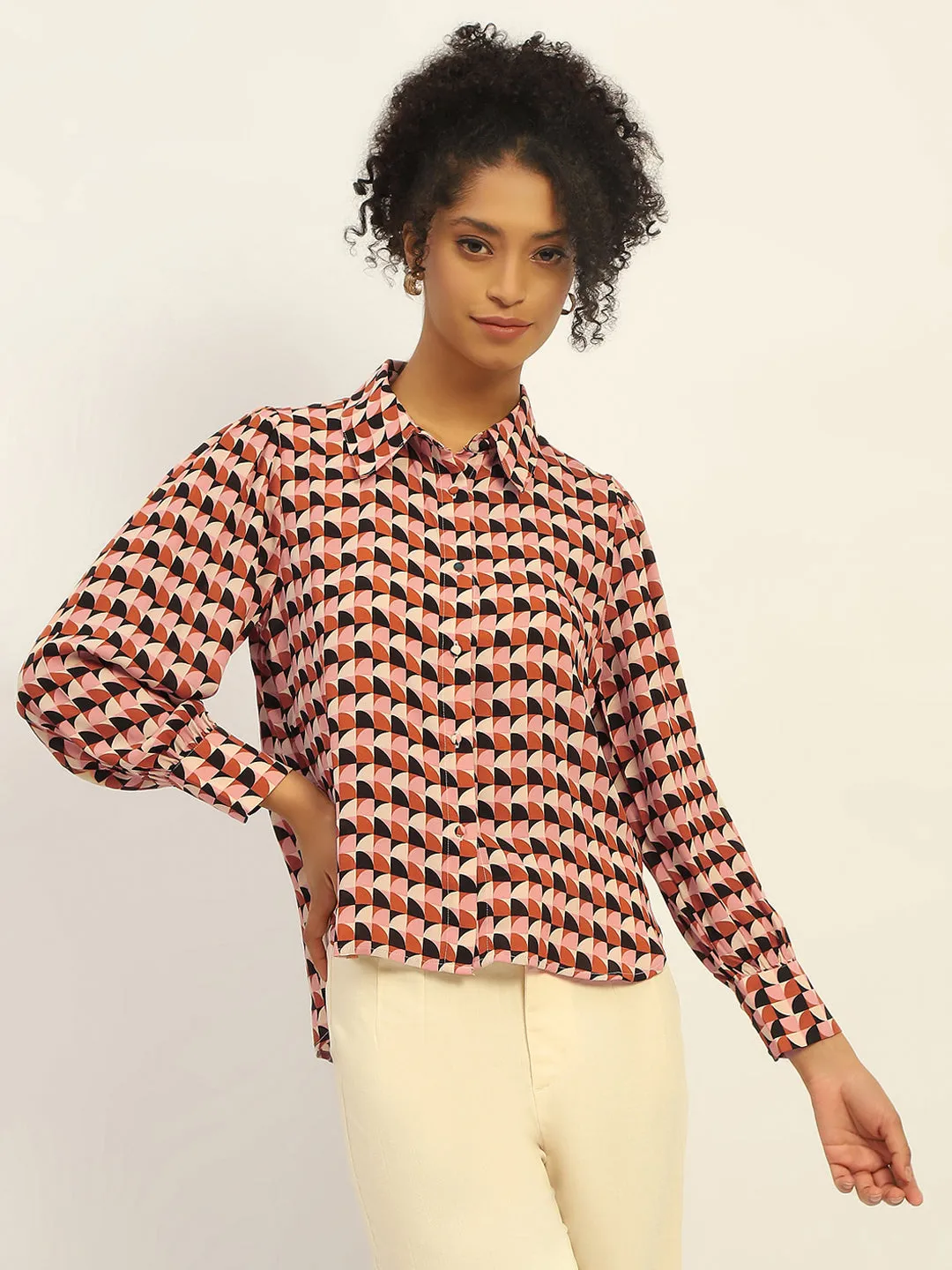 Madame Geometric Printed Rust And Brown Shirt Affordable Luxury