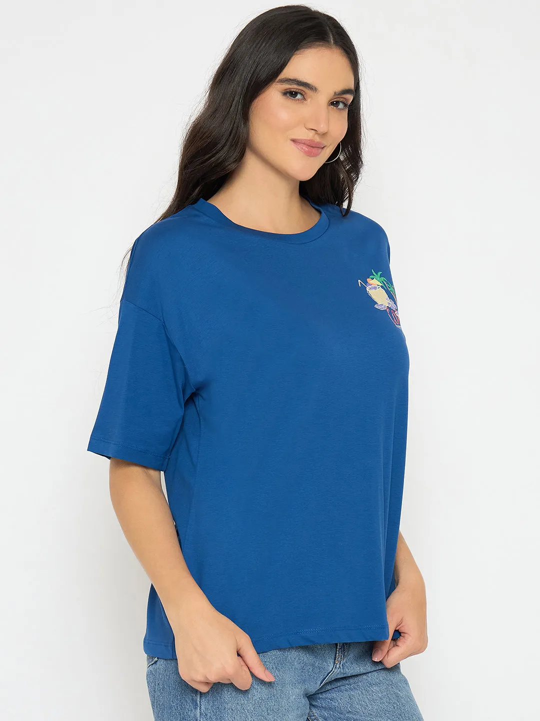 Chilly Wear Trendy Look Madame Graphic Adorned Royal Blue Cotton T-Shirt