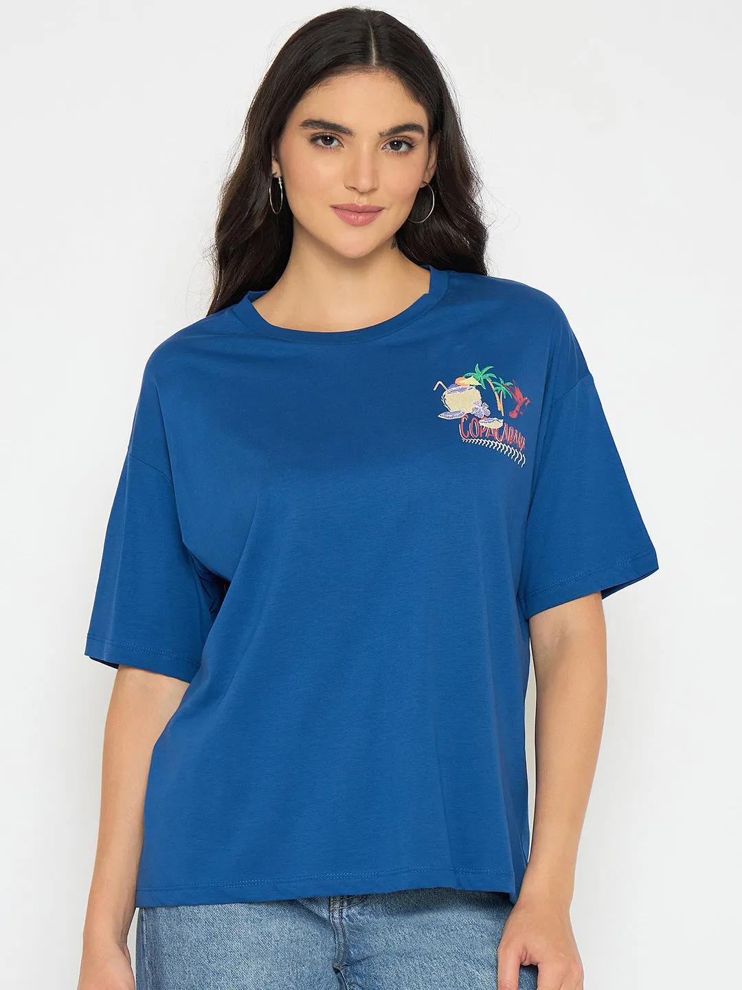 anniversary Quick Slip Madame Graphic Adorned Royal Blue Cotton T-Shirt